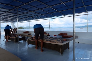 Bonnie and Deb getting a massage between dives, because hanging out on a boat in Indonesia isn't relaxing enough