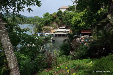 Looking down at the dock at the Lembeh Resort