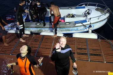 Tay and Deb go for their apres-dive shower