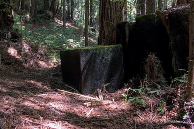 Charred Sphere, Pyramid, Cube for Redwood Stumps, 1989, David Nash, Charred redwood, https://djerassi.org/sculptures/charred-sphere-pyramid-cube-for-redwood-stumps/