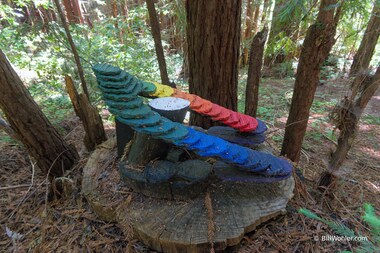 Chromaticity, 2014, Curtis Frank, Salvaged roof tiles, metal, wood, outdoor paints, adhesives, https://djerassi.org/sculptures/chromaticity/