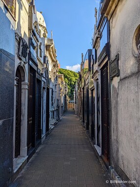 The Cementerio de la Recoleta where tombs go deep into the ground with stairs and chutes to pass caskets down below