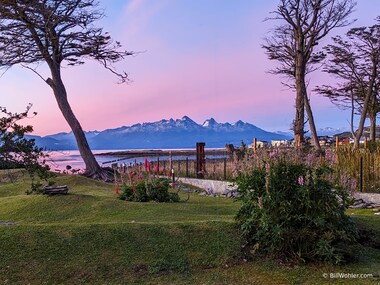 A lovely view from our room at sunrise to the Chilean mountains across the Beagle Channel