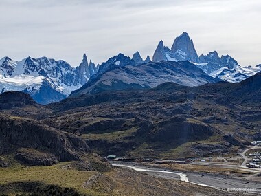 Cerro Fitz Roy on the right and Cerro Torre on the left are the signature mountains here and are the inspiration behind the Patagonia logo