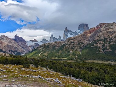 The Fitz Roy rises into the clouds, where it will remain the rest of our stay