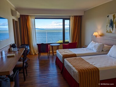 Our room at the Xelena Hotel in El Calafate with a view of Lago Argentino