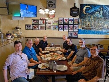 PT, Doug, Mark, Jon, Dwight, Rob, and I enjoy a dry run retirement party for Joe at one of our old favorites, Giovanni's Pizzeria