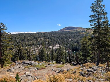 The trail from the Woods Lake trailhead climbs quickly above Woods Lake and provides views to Elephants Back.