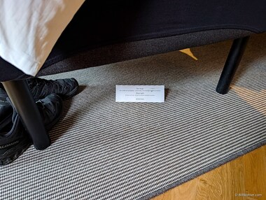 I spied a hotel note that seemed to have fallen on the floor, but it read, "Sleep tight. All clean and cozy - and yes, we double-checked for monsters." So cute!