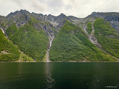 This hillside shows evidence of rock slides and avalanches, which shows the importance of building location.