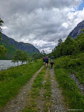 We walk along the Nedstevatnet on a trail that is significantly less steep than yesterday's.