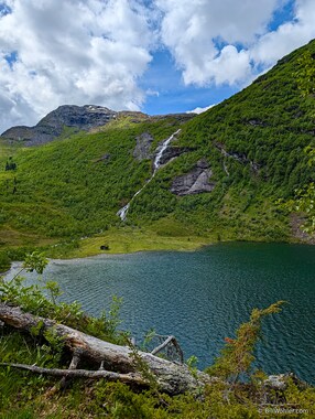 Lots of water and grass at this summer farm at the head of Stigholvatnet