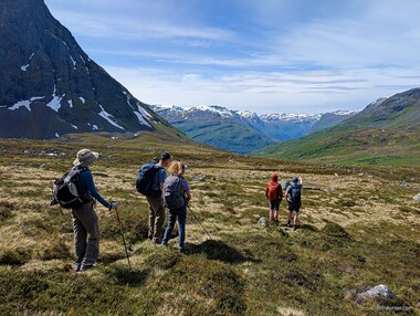 Lori, Dan, Jobie, Larry, and Toby pause to take in the scenery.