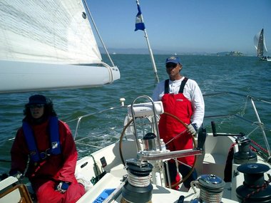 Lori and Dave concentrating on their sail trim